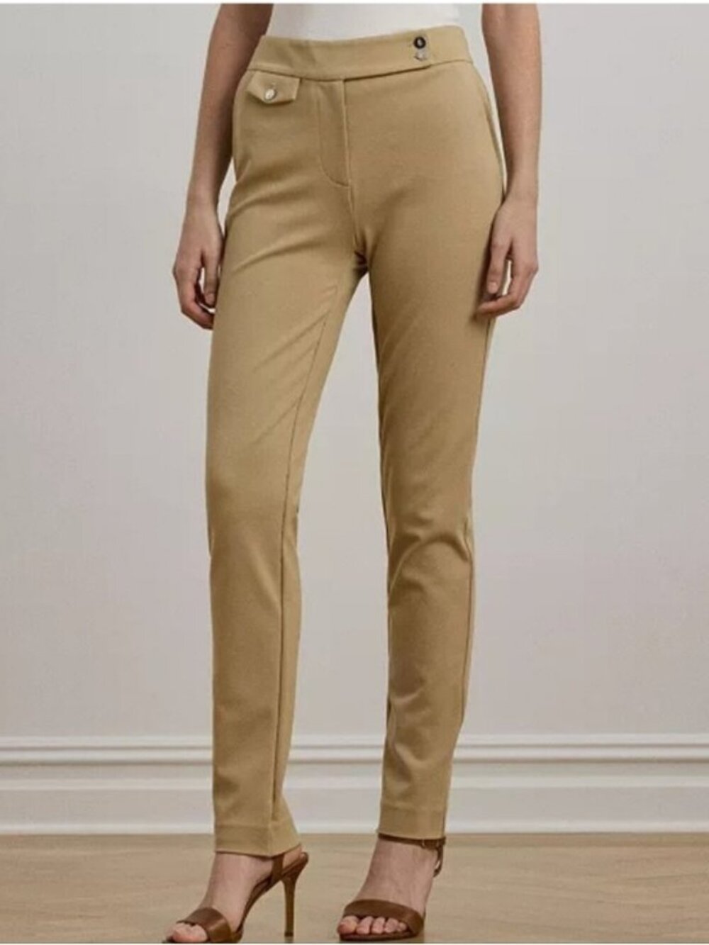 Lauren Ralph Lauren Ponte Knit Ankle Pant XL New Tan Preppy Careerwear